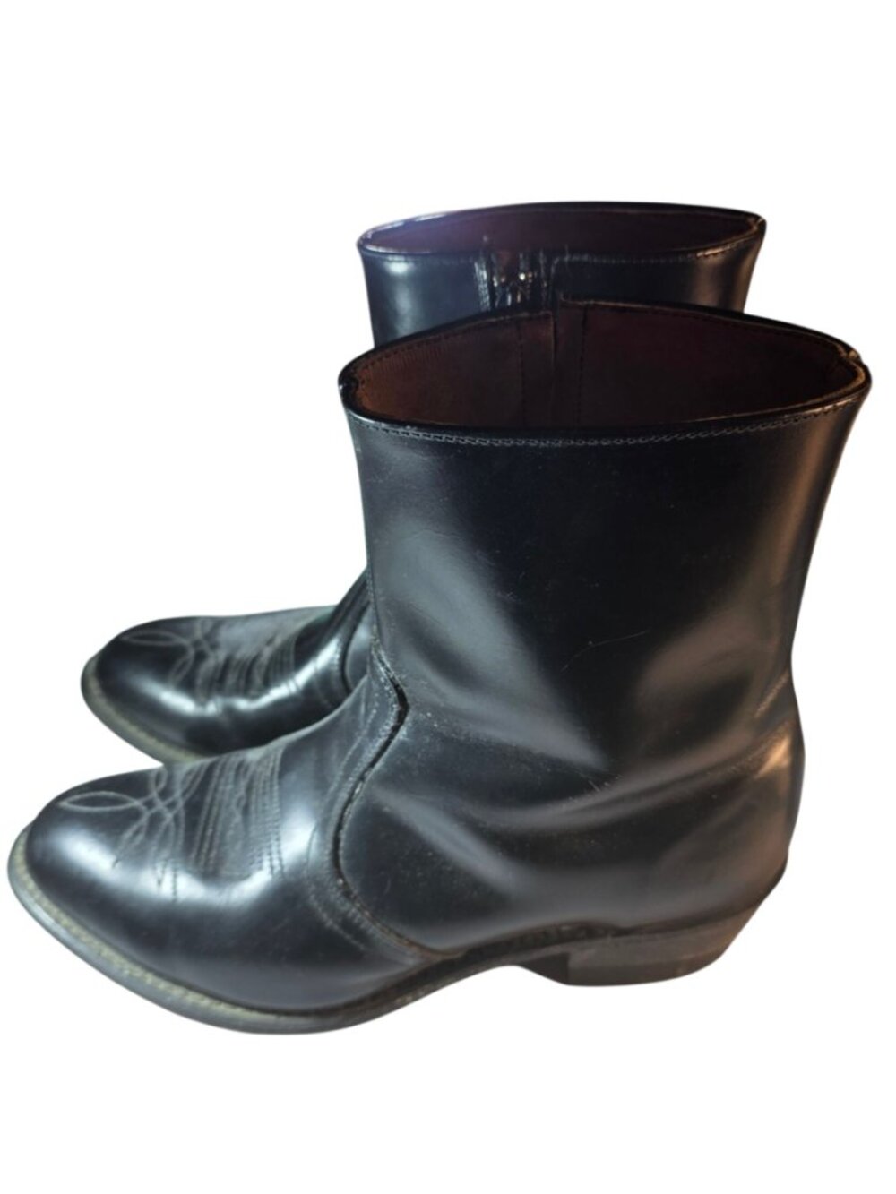 Black Leather Boots Mens Western Side Zippers Size 8.5 Made In USA Cowboy - Picture 2 of 8